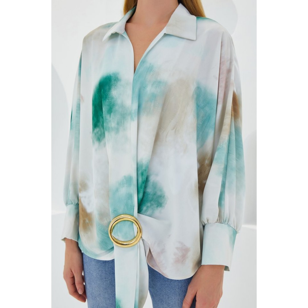 Yeşil Ekru Oversize Dökümlü Saten Gömlek 907 145278 Yeşil Ekru Oversize Dökümlü Saten Gömlek 907 145278