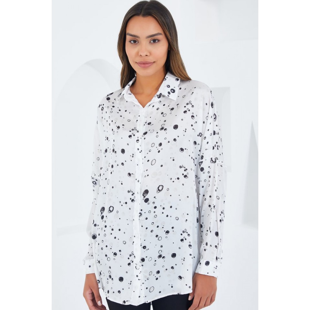 Siyah Beyaz Desenli Oversize Saten Gömlek 3985 145287 Siyah Beyaz Desenli Oversize Saten Gömlek 3985 145287