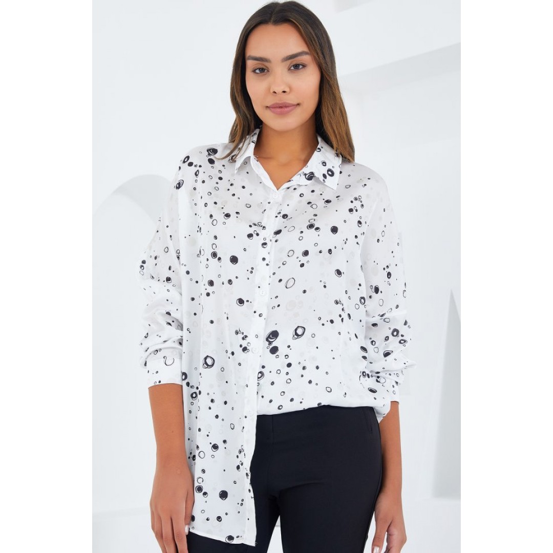Siyah Beyaz Desenli Oversize Saten Gömlek 3985 145287 Siyah Beyaz Desenli Oversize Saten Gömlek 3985 145287