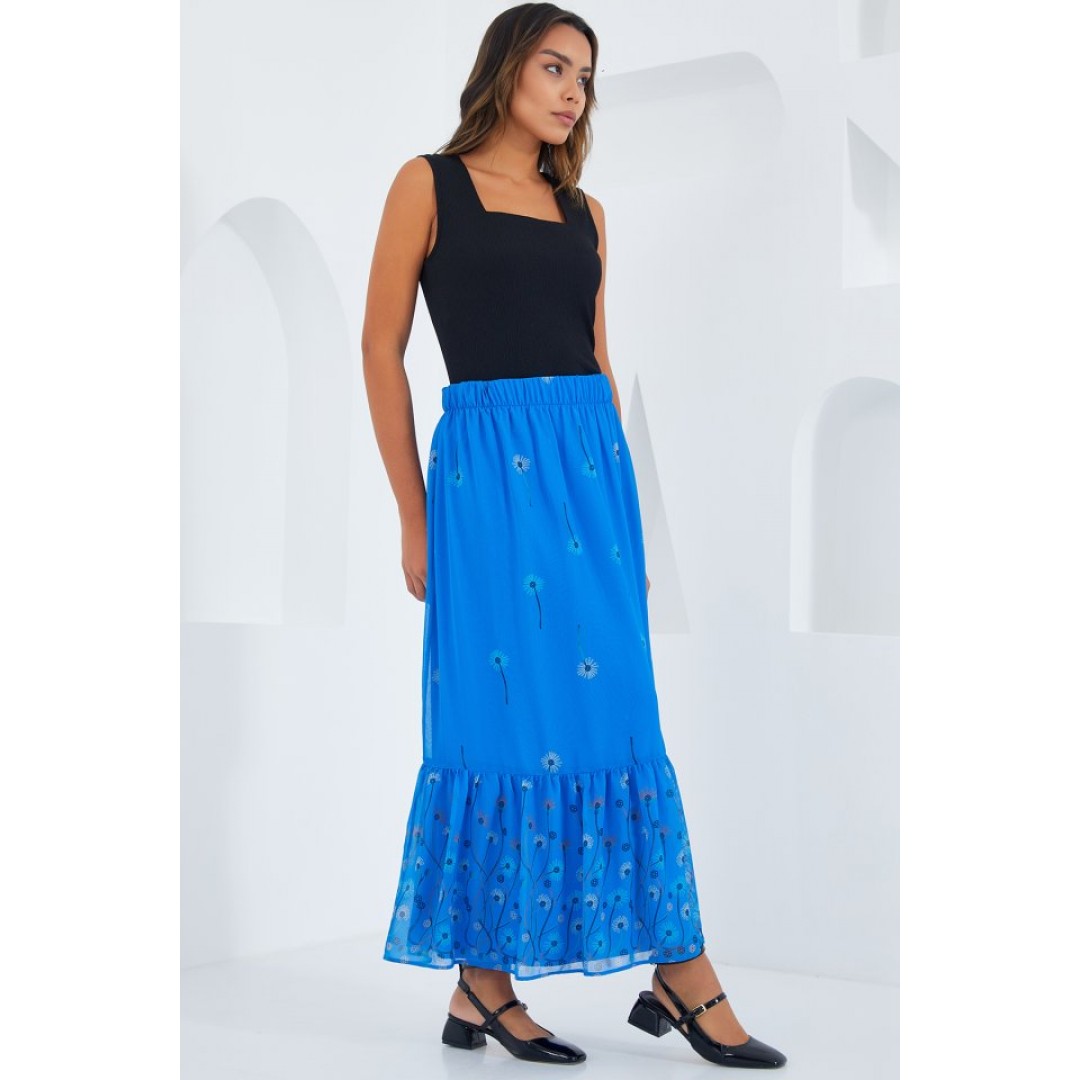 Saks Desenli Şifon Etek 8010 145292