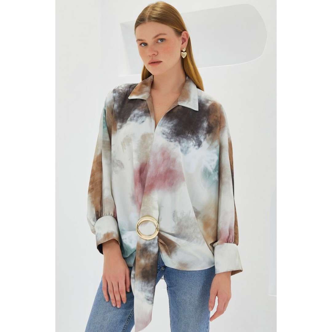 Hardal Ekru Oversize Dökümlü Saten Gömlek 907 - 145294 Hardal Ekru Oversize Dökümlü Saten Gömlek 907 - 145294