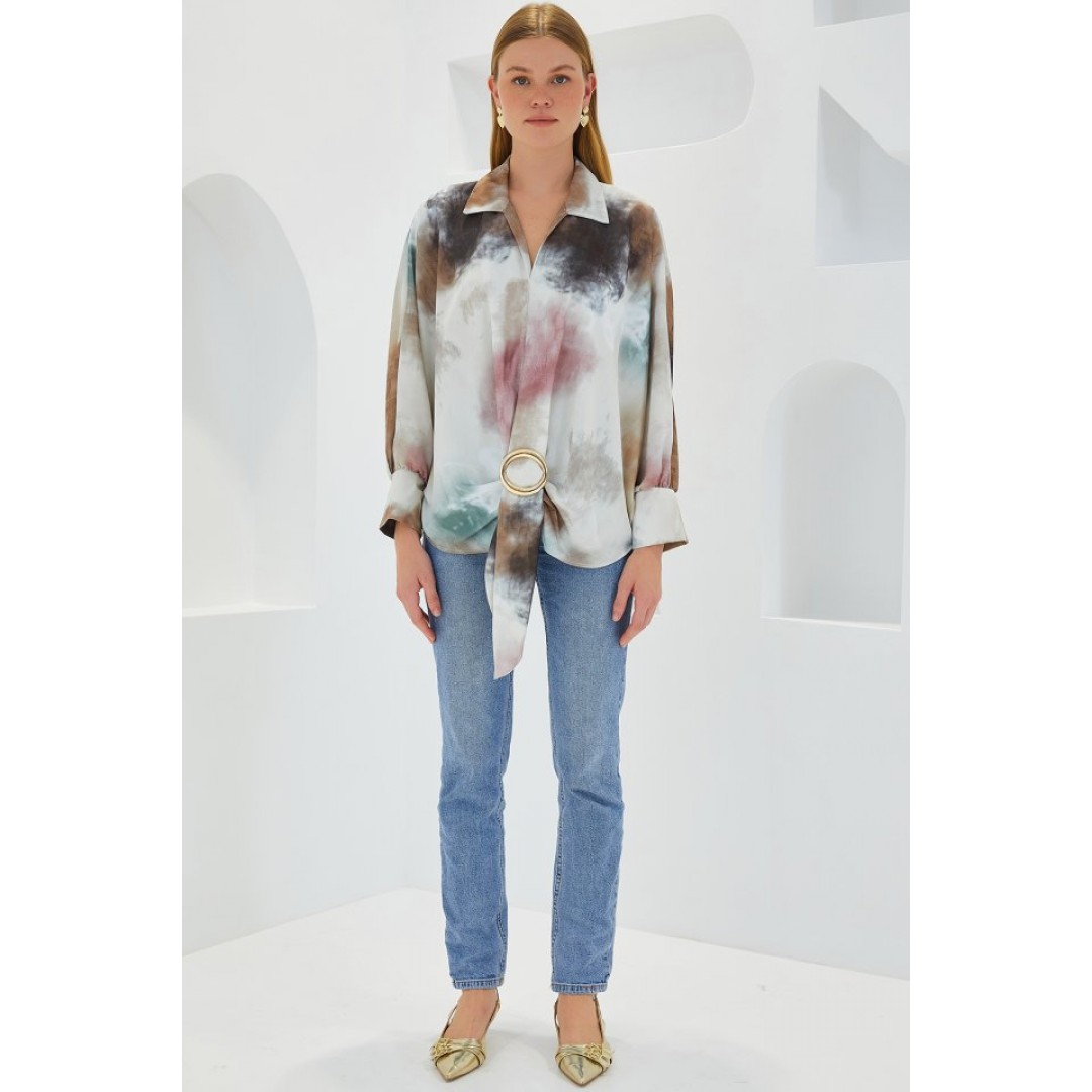 Hardal Ekru Oversize Dökümlü Saten Gömlek 907 - 145294 Hardal Ekru Oversize Dökümlü Saten Gömlek 907 - 145294