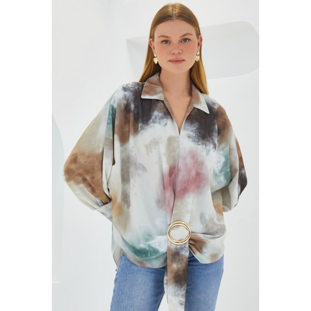 Hardal Ekru Oversize Dökümlü Saten Gömlek 907 - 145294 Hardal Ekru Oversize Dökümlü Saten Gömlek 907 - 145294