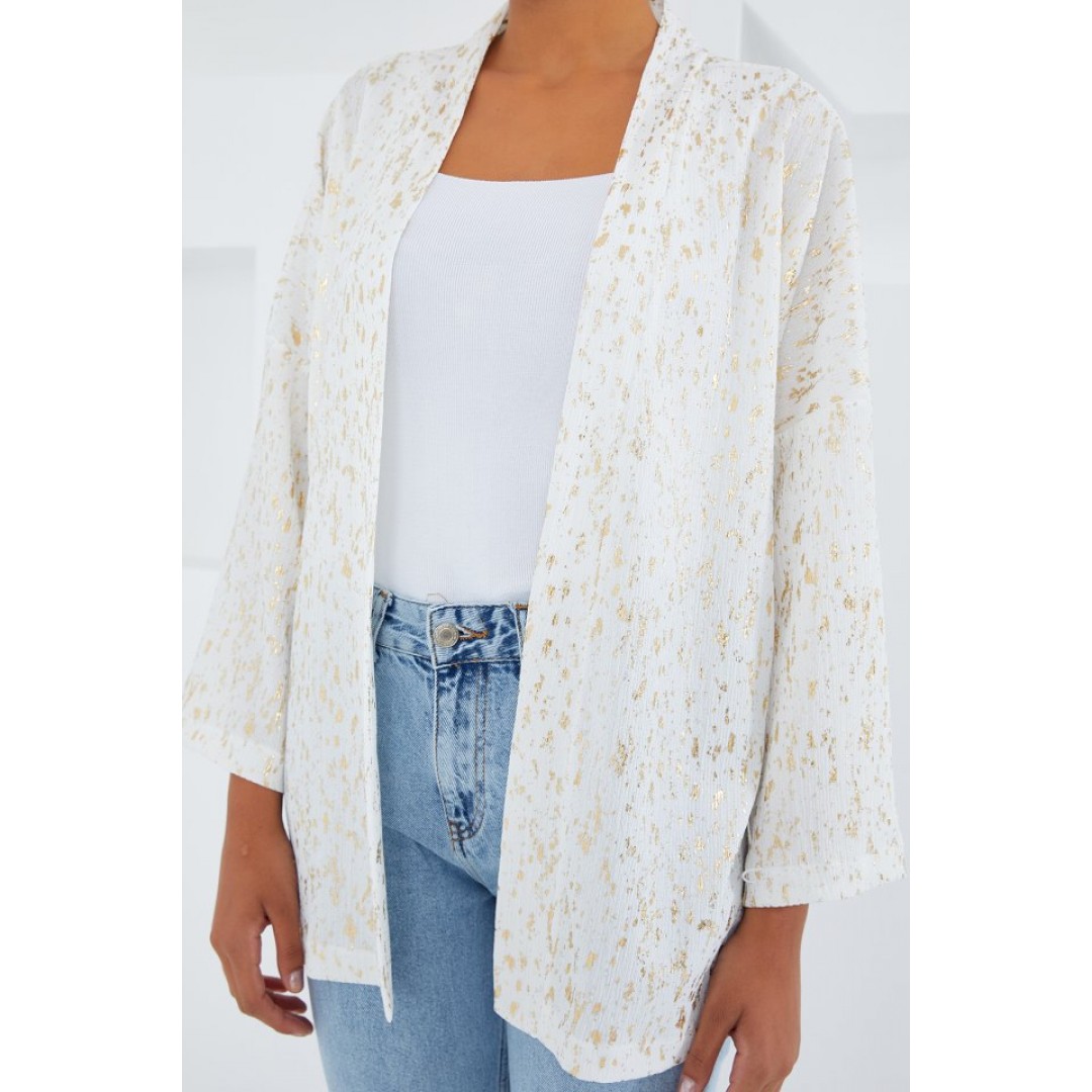 Ekru Varaklı Örme Kimono 5925 145302 Ekru Varaklı Örme Kimono 5925 145302