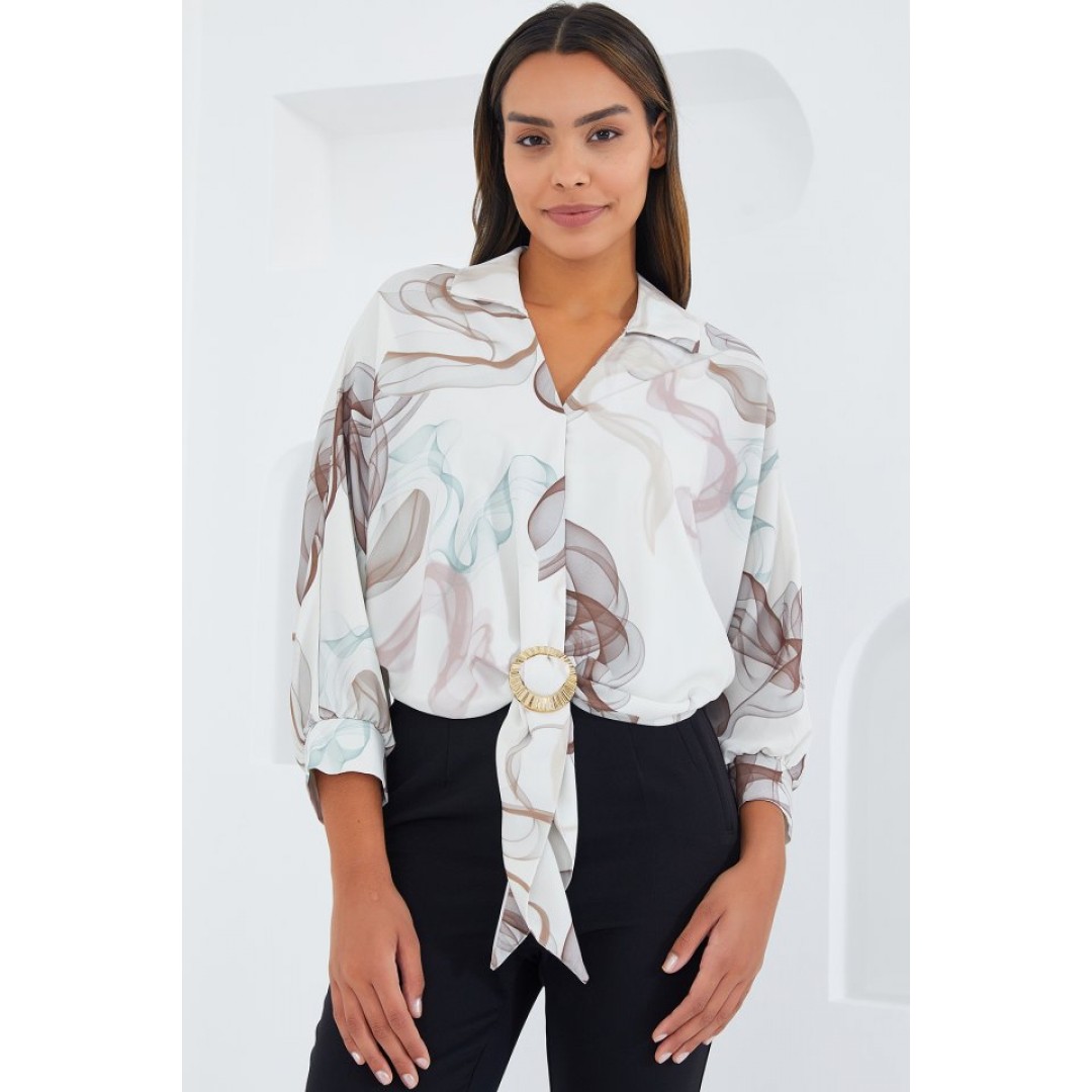 Oversize Dökümlü Crop Saten Gömlek 906 - Kahverengi