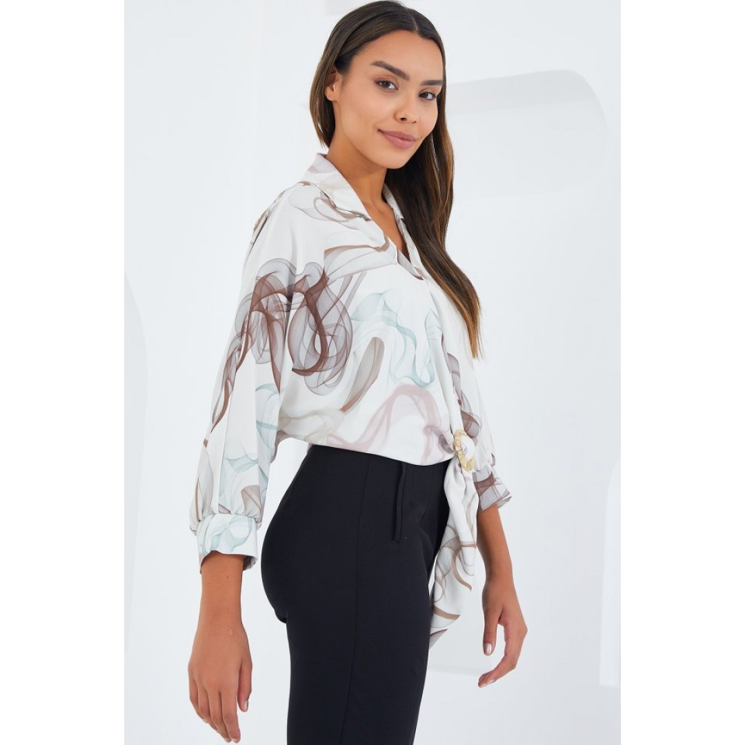 Oversize Dökümlü Crop Saten Gömlek 906 - Kahverengi 145306
