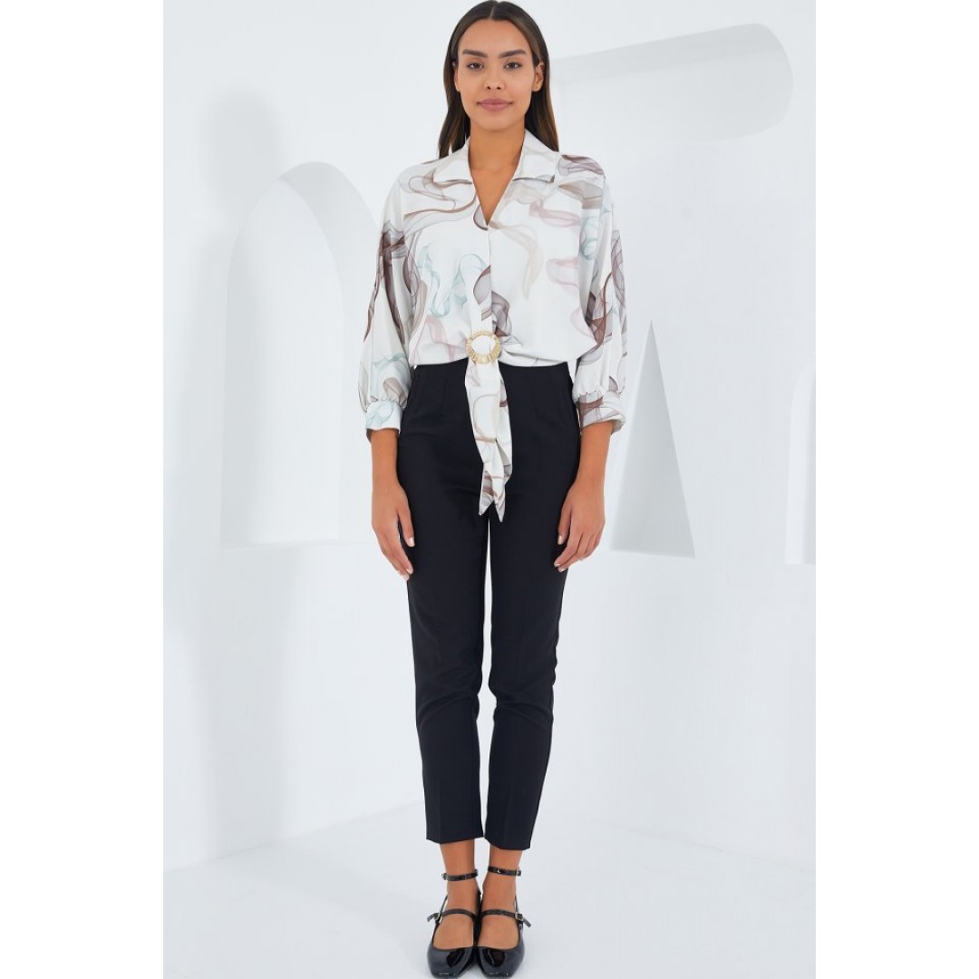 Oversize Dökümlü Crop Saten Gömlek 906 - Kahverengi 145306