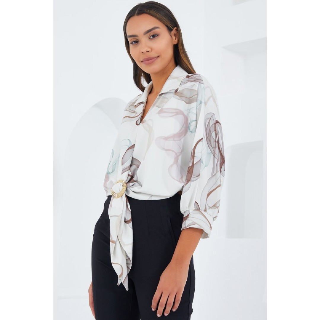 Oversize Dökümlü Crop Saten Gömlek 906 - Kahverengi 145306