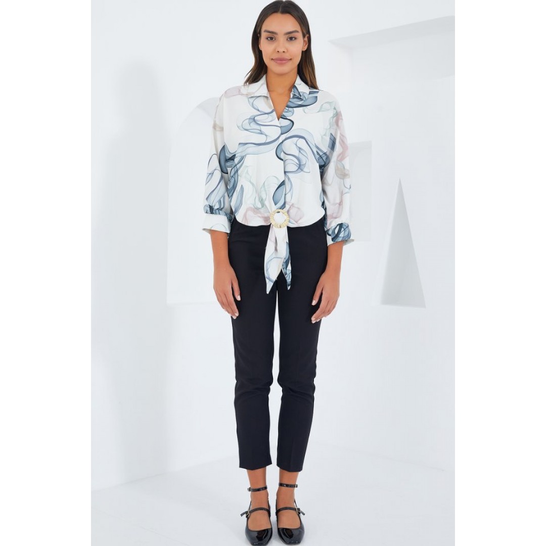 Oversize Dökümlü Crop Saten Gömlek 906 - İndigo 145308 Oversize Dökümlü Crop Saten Gömlek 906 - İndigo 145308