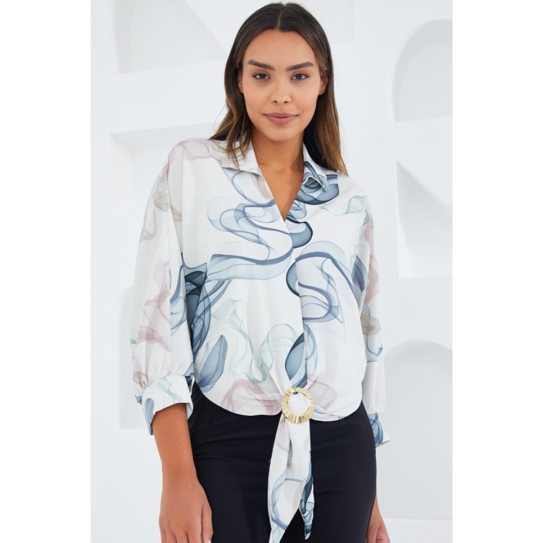 Oversize Dökümlü Crop Saten Gömlek 906 - İndigo 145308 Oversize Dökümlü Crop Saten Gömlek 906 - İndigo 145308