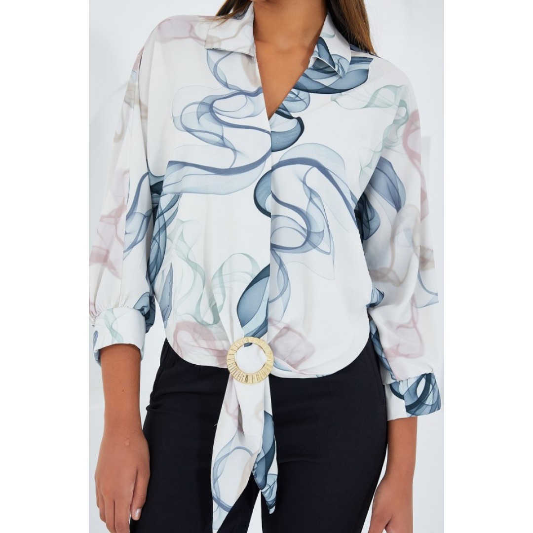 Oversize Dökümlü Crop Saten Gömlek 906 - İndigo 145308 Oversize Dökümlü Crop Saten Gömlek 906 - İndigo 145308