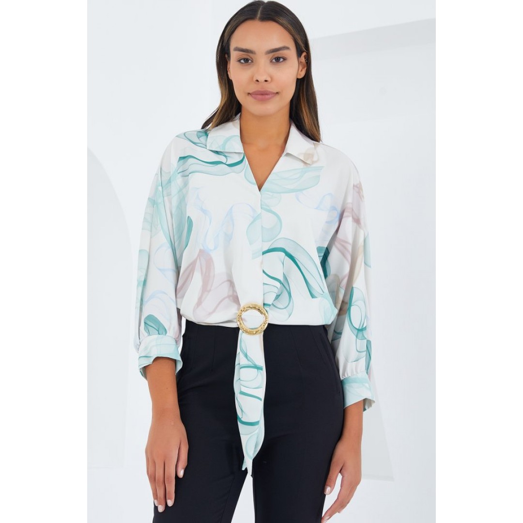 Oversize Dökümlü Crop Saten Gömlek 906 - Mint