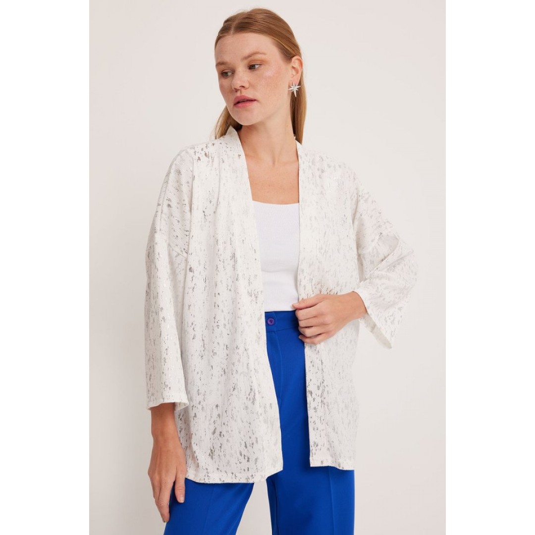 Gümüş Varaklı Örme Kimono 5925 - 145311 Gümüş Varaklı Örme Kimono 5925 - 145311