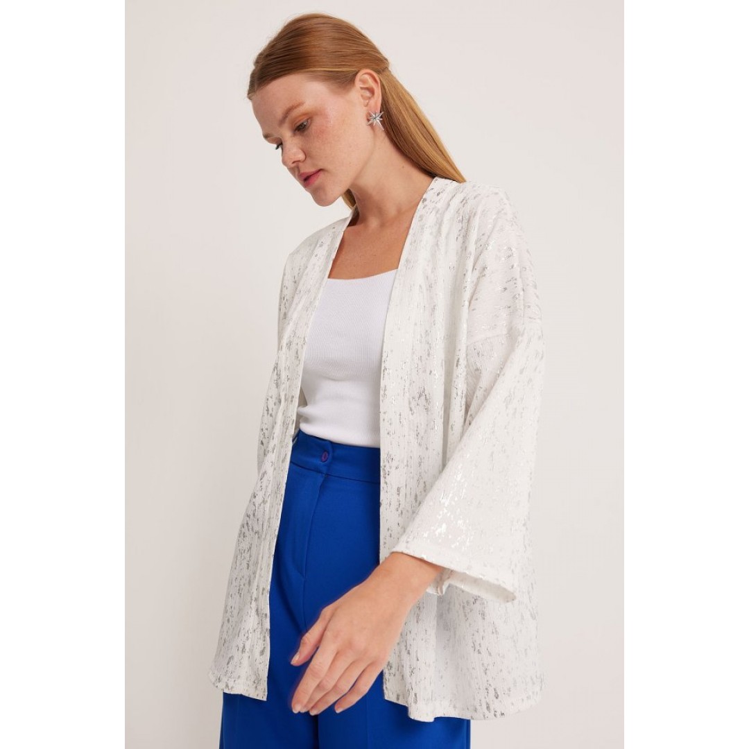 Gümüş Varaklı Örme Kimono 5925 - 145311 Gümüş Varaklı Örme Kimono 5925 - 145311