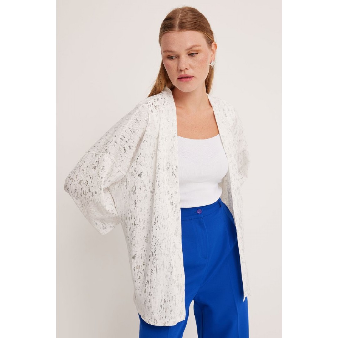 Gümüş Varaklı Örme Kimono 5925 - 145311 Gümüş Varaklı Örme Kimono 5925 - 145311