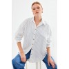 20208 Çizgili Oversize Uzun Basic Gömlek - Beyaz 145411 20208 Çizgili Oversize Uzun Basic Gömlek - Beyaz 145411