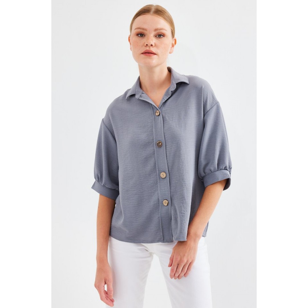 Kısa Kol Oversize Keten Gömlek 20240 - Gri 145420 Kısa Kol Oversize Keten Gömlek 20240 - Gri 145420