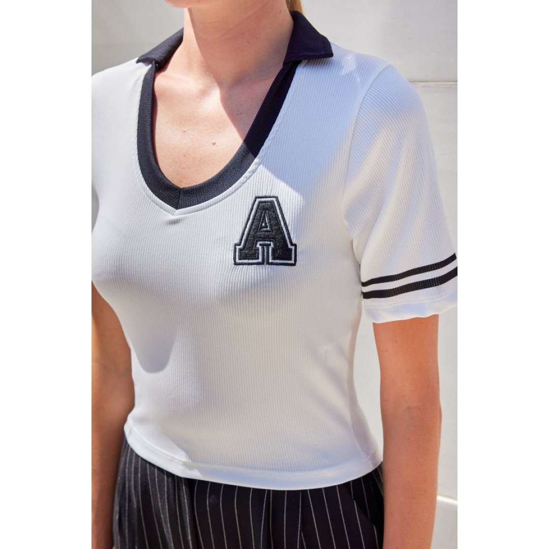 4320 Polo Yaka Basic Triko Bluz - Beyaz 145427 4320 Polo Yaka Basic Triko Bluz - Beyaz 145427