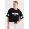 4322 Baskılı Oversize Basic Tişört - Siyah - 145428