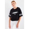4322 Baskılı Oversize Basic Tişört - Siyah - 145428