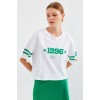 4322 Baskılı Oversize Basic Tişört - Beyaz - 145429