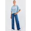 4322 Baskılı Oversize Basic Tişört - Mavi - 145430