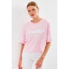 4322 Baskılı Oversize Basic Tişört - Pembe - 145431
