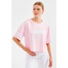 4322 Baskılı Oversize Basic Tişört - Pembe - 145431