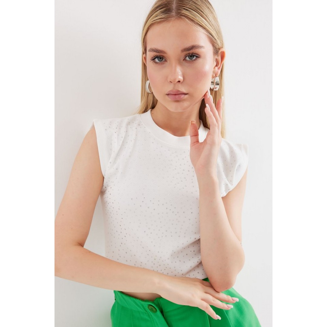 919 Halter Yaka Crop Bluz - Beyaz