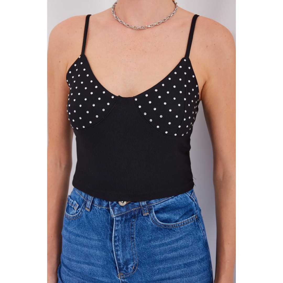 918 İp Askılı Crop Top - Siyah 145446