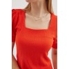 0409 Kare Yaka Örme Bluz - Oranje 145499 0409 Kare Yaka Örme Bluz - Oranje 145499