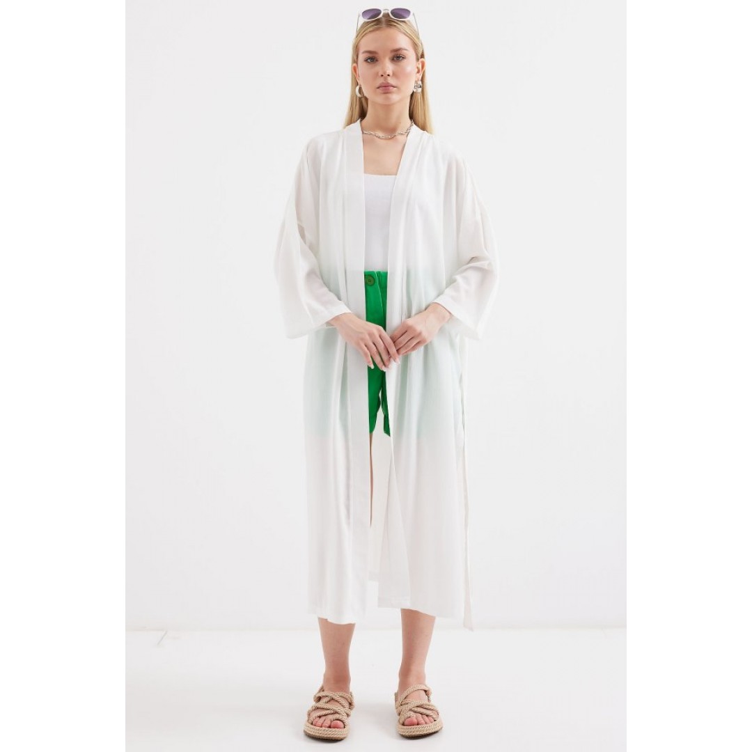 5835 Yırtmaçlı Yazlık Kimono - Beyaz - 145508 5835 Yırtmaçlı Yazlık Kimono - Beyaz - 145508