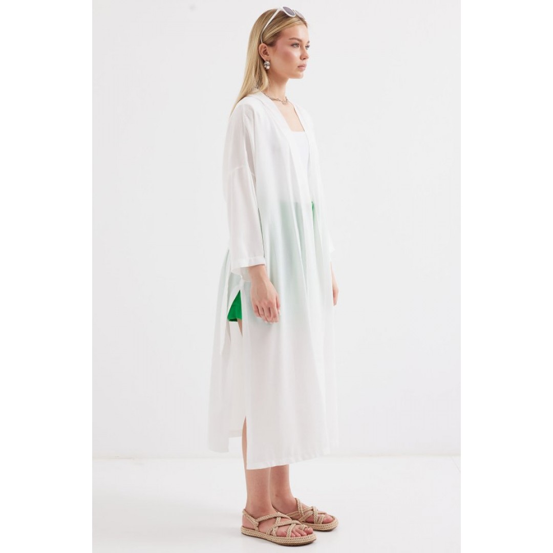 5835 Yırtmaçlı Yazlık Kimono - Beyaz - 145508 5835 Yırtmaçlı Yazlık Kimono - Beyaz - 145508