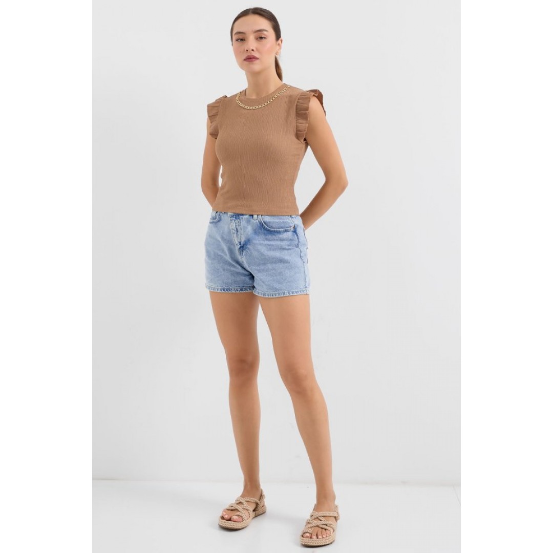 0430 Örme Bluz - Camel 145518 0430 Örme Bluz - Camel 145518