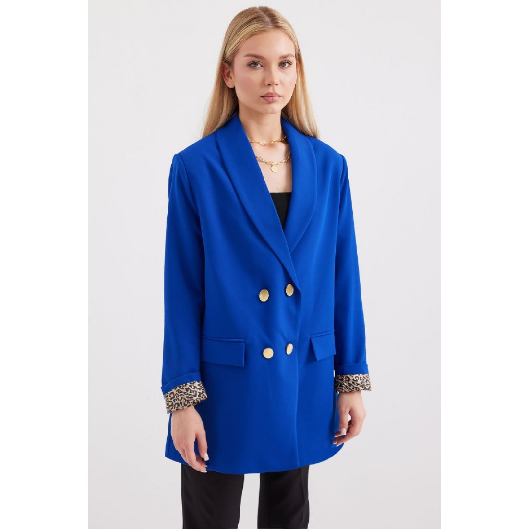 0704 Düğme Detaylı Blazer Ceket - Saks