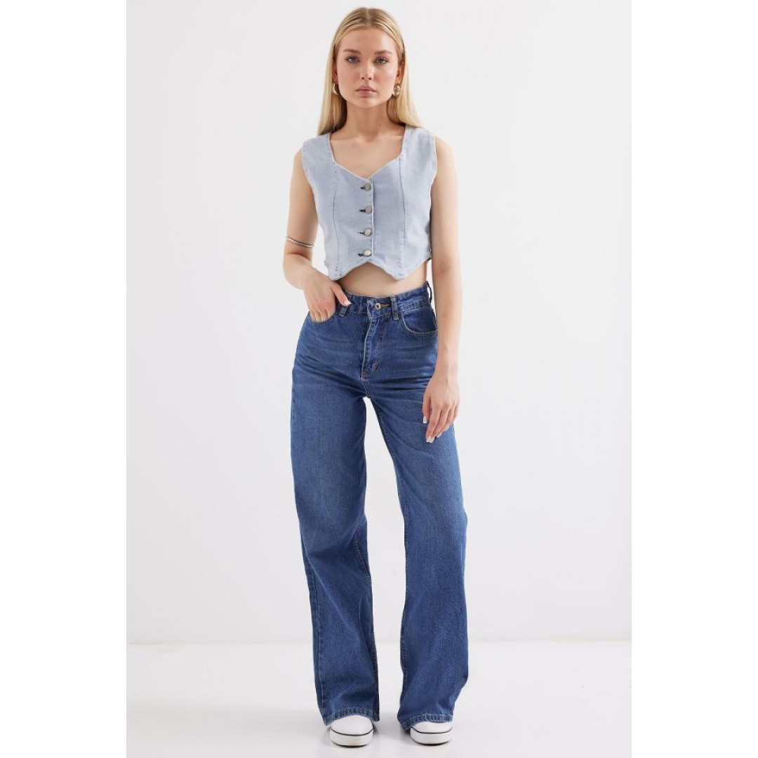 6797 Crop Kot Yelek - Mavi 145530 6797 Crop Kot Yelek - Mavi 145530