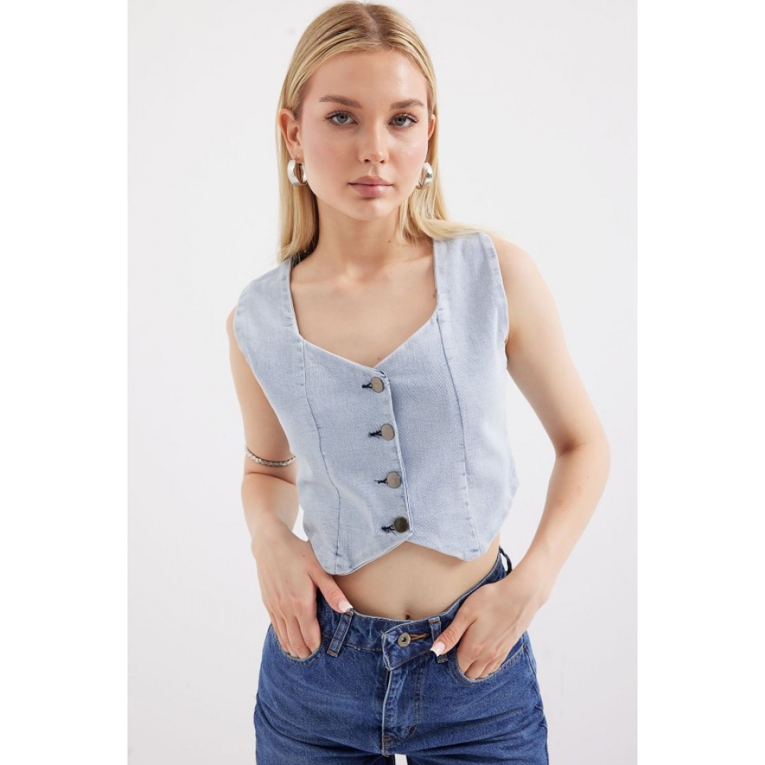 6797 Crop Kot Yelek - Mavi 145530 6797 Crop Kot Yelek - Mavi 145530
