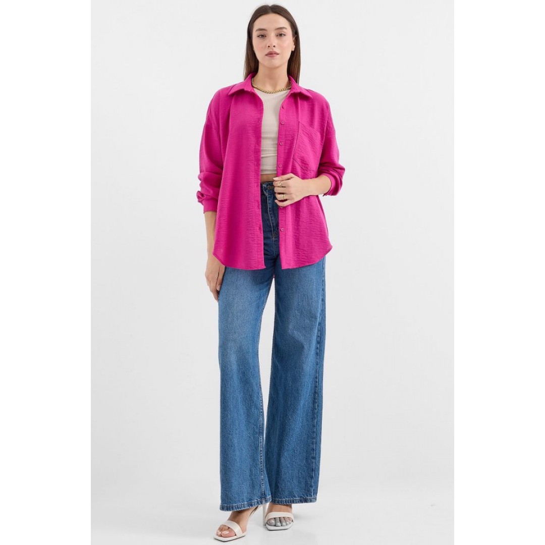 20153 Tek Cepli Oversize Keten Gömlek - Koyu Pembe 145587 20153 Tek Cepli Oversize Keten Gömlek - Koyu Pembe 145587