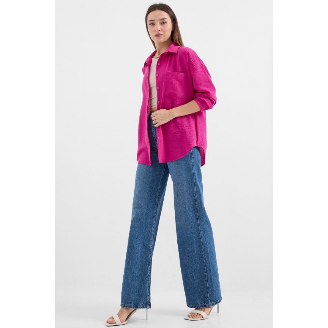 20153 Tek Cepli Oversize Keten Gömlek - Koyu Pembe 145587 20153 Tek Cepli Oversize Keten Gömlek - Koyu Pembe 145587