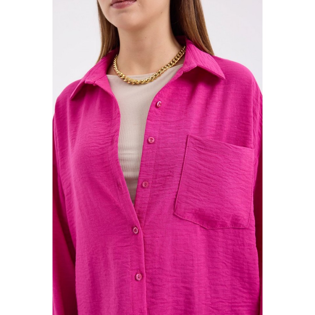 20153 Tek Cepli Oversize Keten Gömlek - Koyu Pembe 145587 20153 Tek Cepli Oversize Keten Gömlek - Koyu Pembe 145587