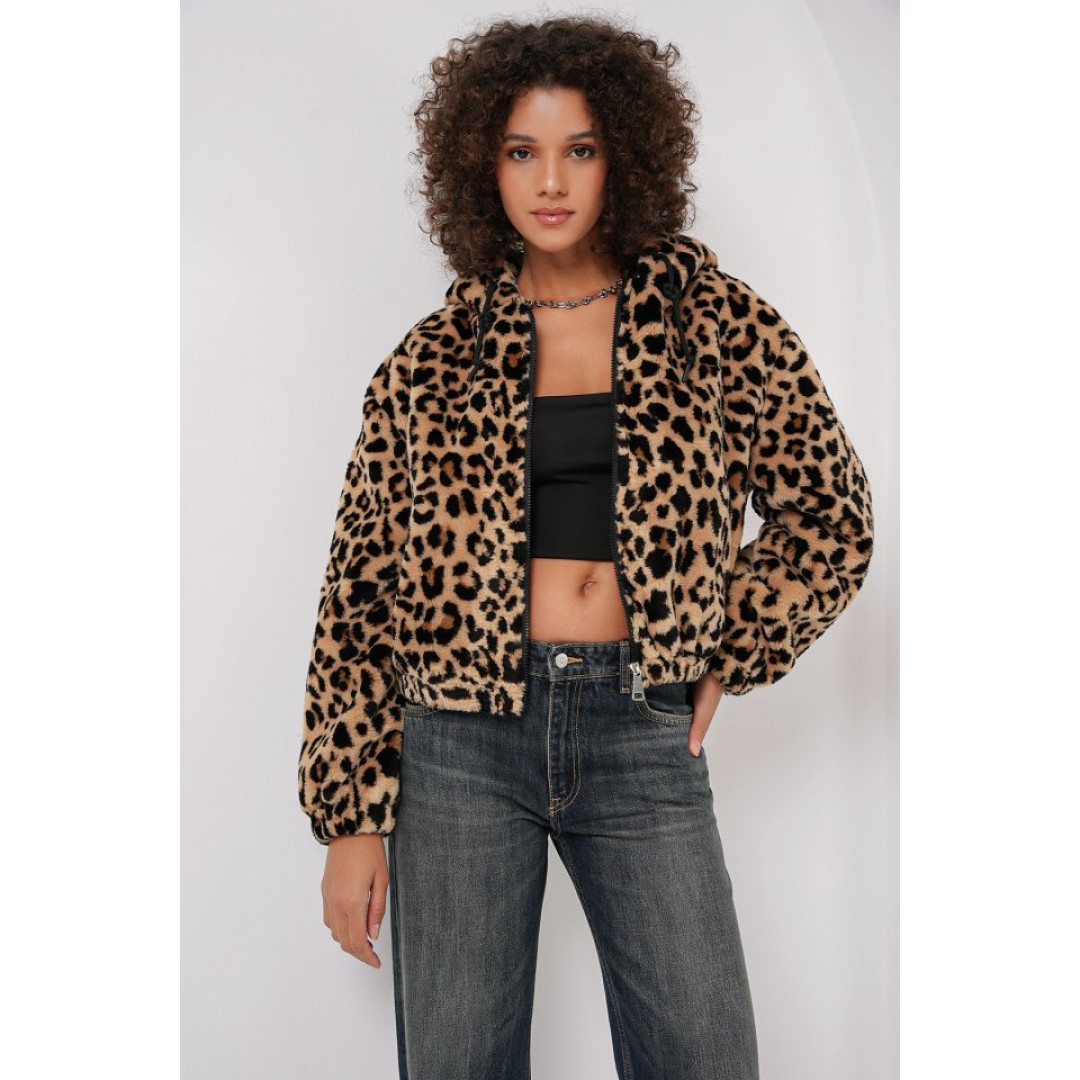 5193 Kapüşonlu Peluş Crop Ceket - C. Kahverengi 145661 5193 Kapüşonlu Peluş Crop Ceket - C. Kahverengi 145661