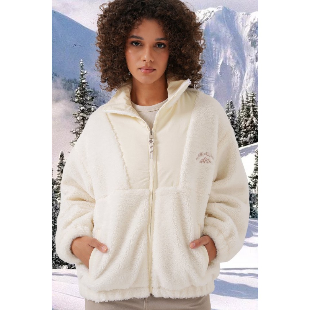 5194 Peluş Mont Ceket - Ekru 145662