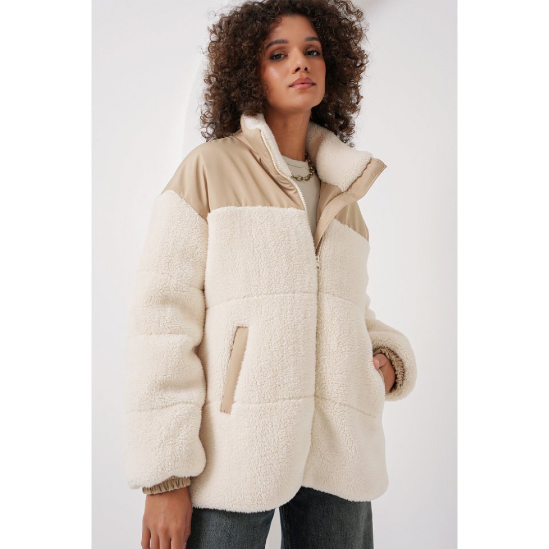 5196 Şişme Peluş Mont - Ekru - 145664 5196 Şişme Peluş Mont - Ekru - 145664