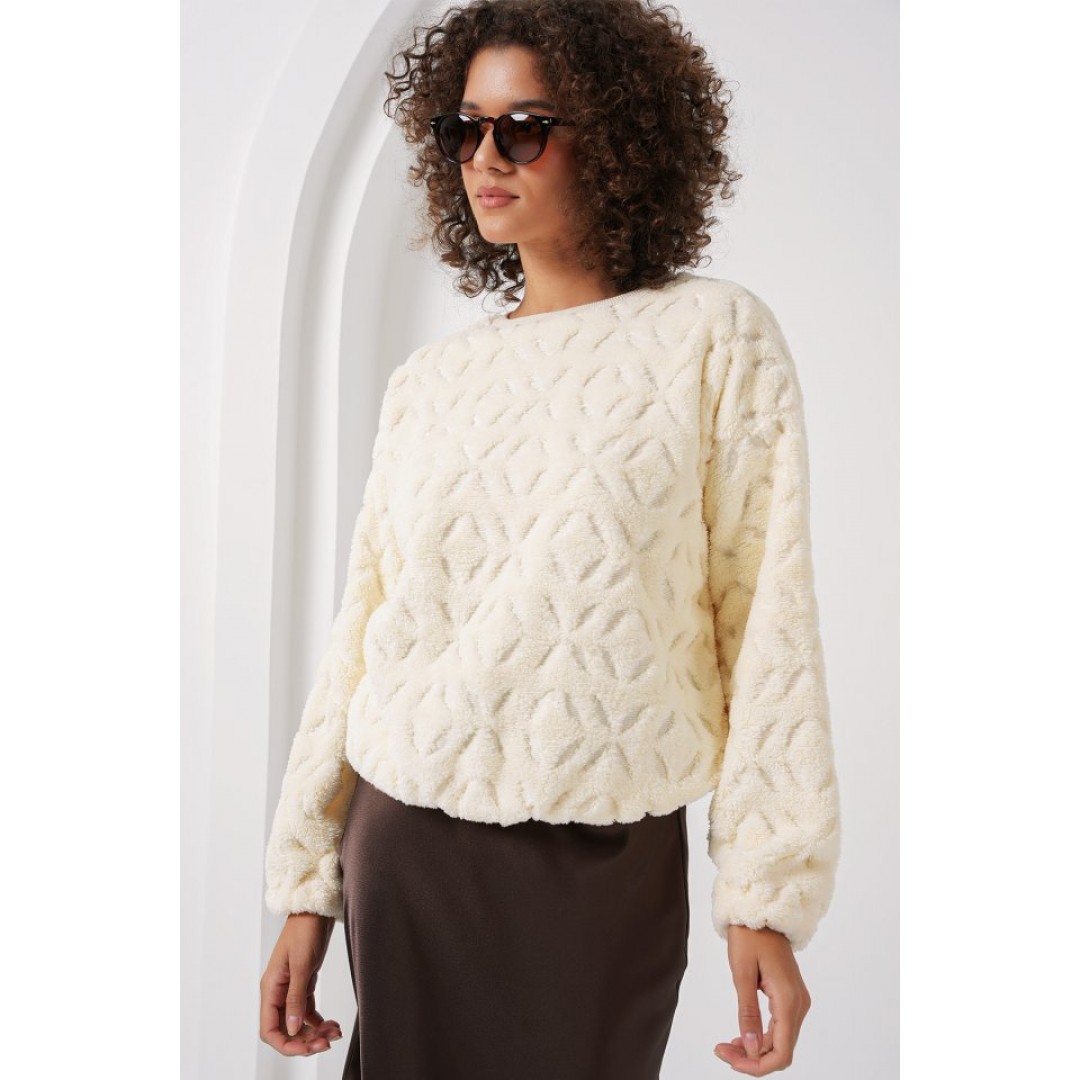 55445 Peluş Kazak - Ekru 145665