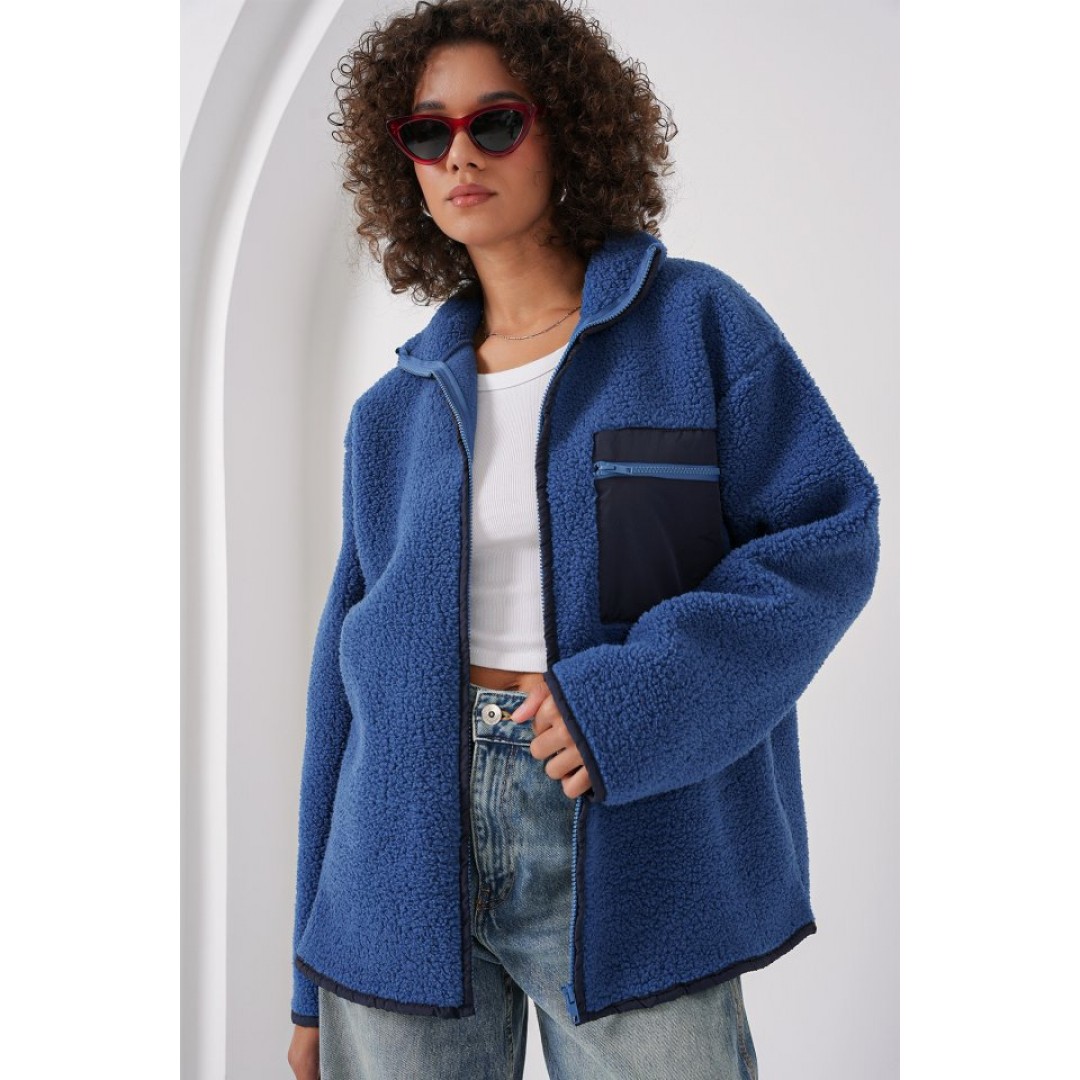 55446 Fermuarlı Oversize Peluş Ceket - Saks 145668 55446 Fermuarlı Oversize Peluş Ceket - Saks 145668