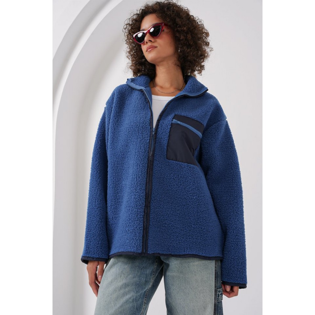 55446 Fermuarlı Oversize Peluş Ceket - Saks 145668 55446 Fermuarlı Oversize Peluş Ceket - Saks 145668