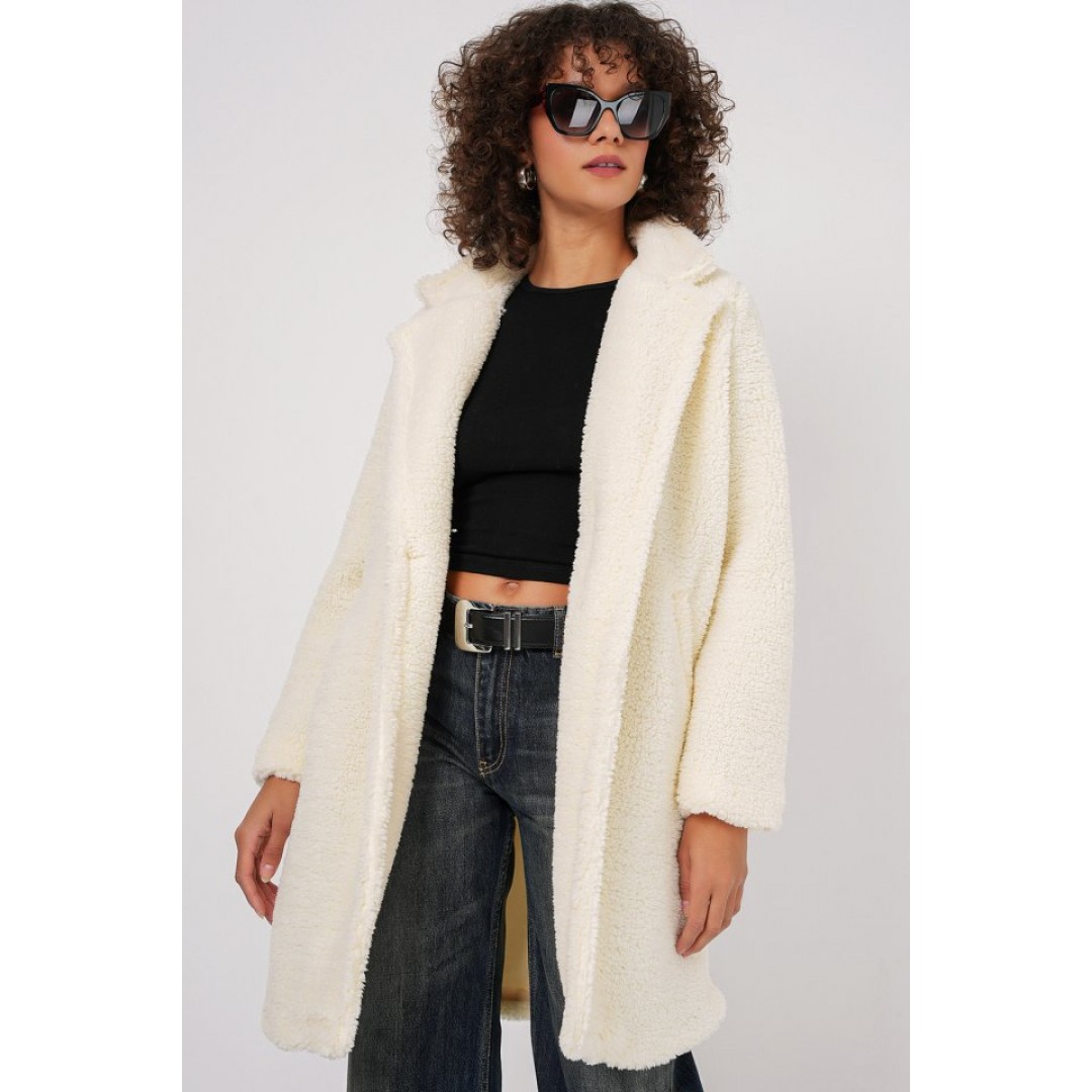 9148 Oversize Peluş Kaban - Ekru