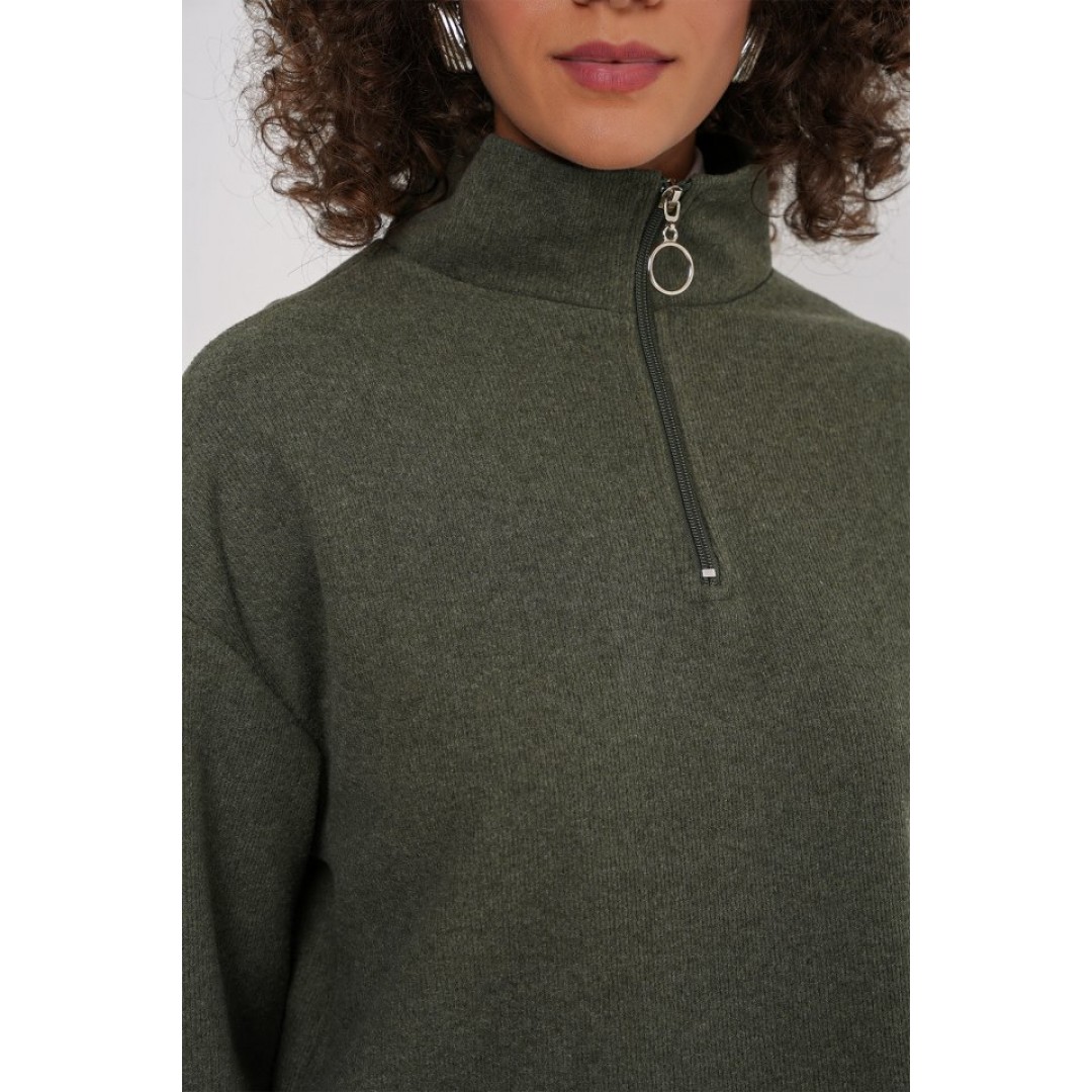 55449 Fermuarlı Yaka Örme Sweatshirt - Haki 145677 55449 Fermuarlı Yaka Örme Sweatshirt - Haki 145677