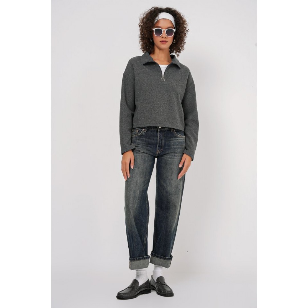 55449 Fermuarlı Yaka Örme Sweatshirt - Antrasit 145679 55449 Fermuarlı Yaka Örme Sweatshirt - Antrasit 145679