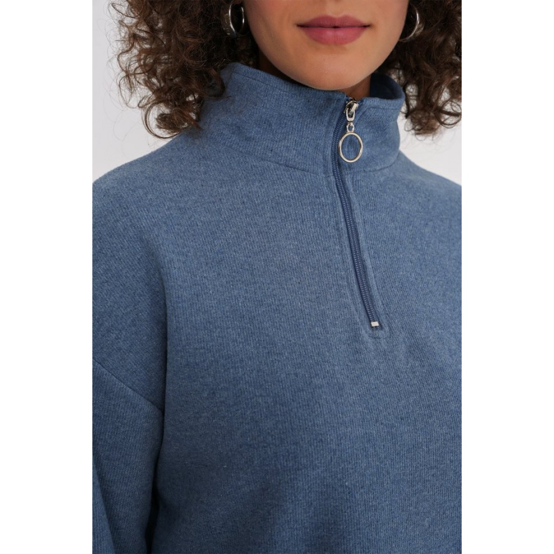 55449 Fermuarlı Yaka Örme Sweatshirt - İndigo 145682 55449 Fermuarlı Yaka Örme Sweatshirt - İndigo 145682